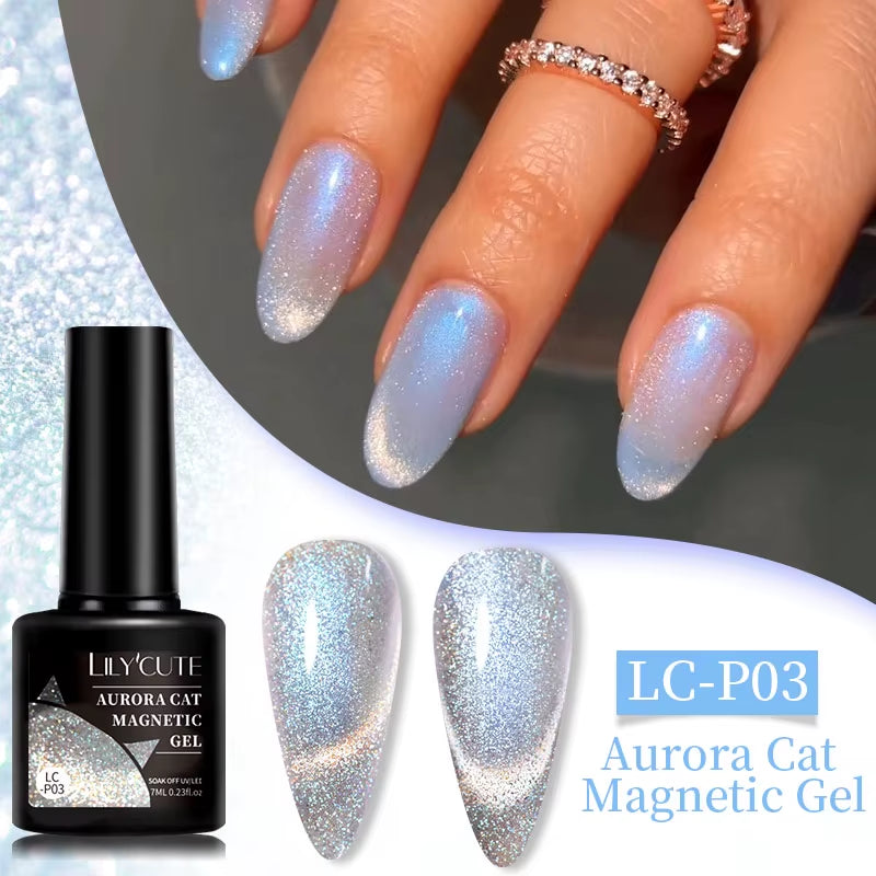 3-in-1 Platinum Rose Gold Cat Magnetic Gel Nail Polish - 7ML Moonlight Glitter UV Varnish for Stunning Semi-Permanent Manicures