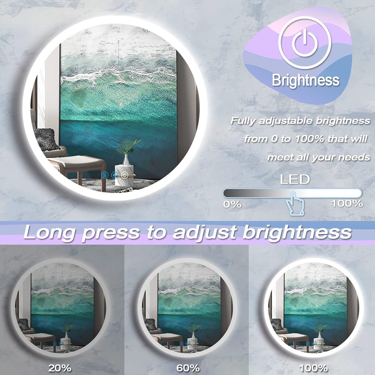 32" Dimmable Backlit LED Bathroom Mirror with Anti-Fog and Aluminum Frame - 3 Color Settings