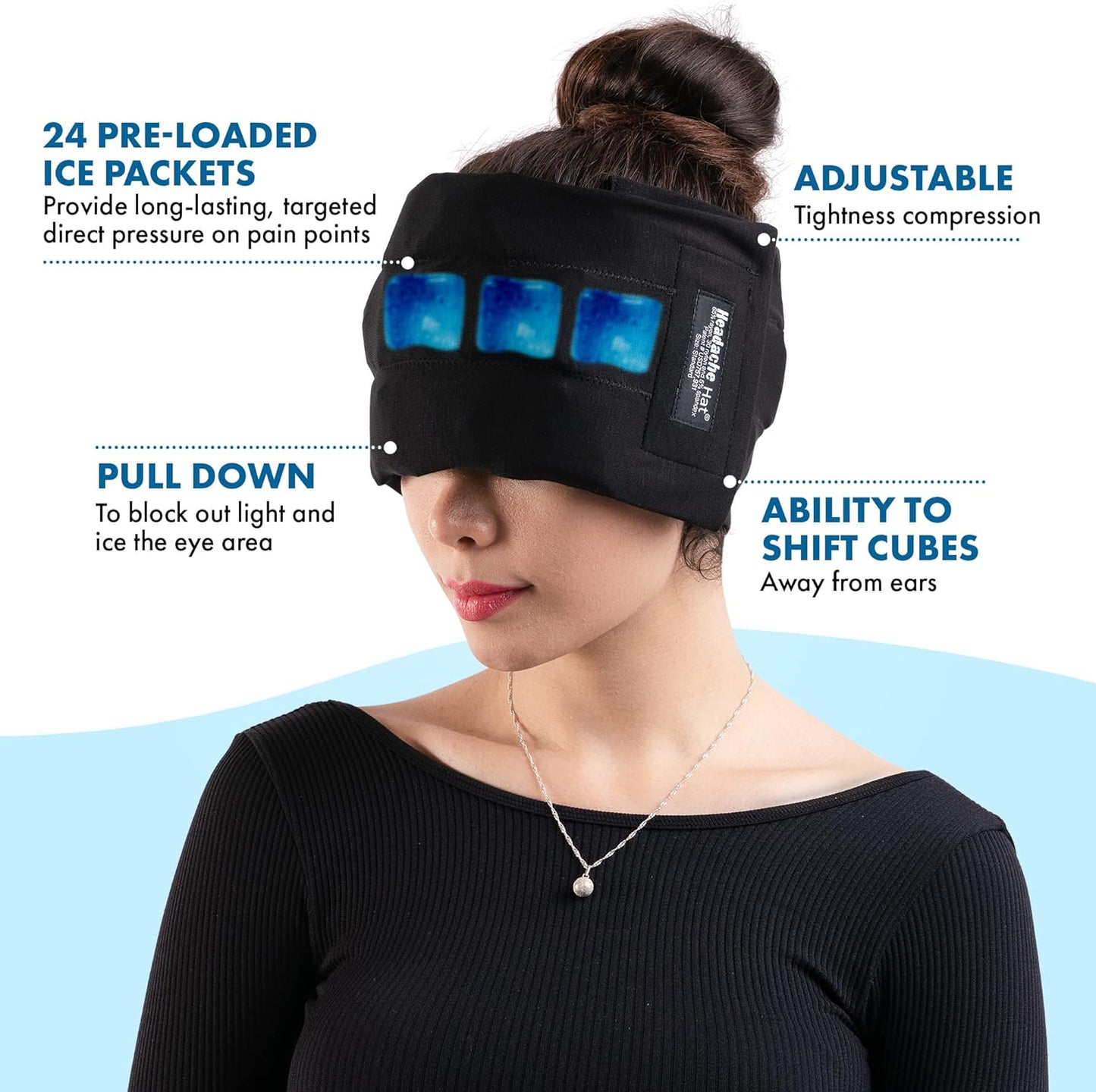 Halo Migraine Relief Cooling Cap - Long Lasting Ice Pack Mask for Tension, Stress & Hangover Recovery