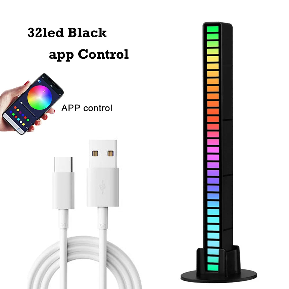 RGB Music Rhythm LED Light Bar - Rechargeable APP-Controlled, Sound-Activated Night Light for Cars & Gaming