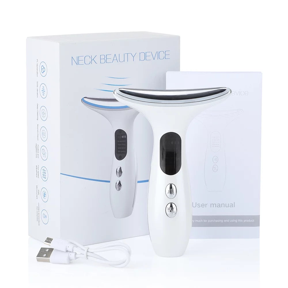 Neck and Face Firming Treatment Tool - Double Chin Reducer with LED Therapy, Thermal and Vibration Technologies for Youthful Skin