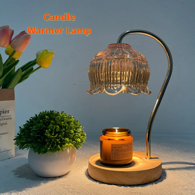 Dimmable Aromatherapy Candle Warmer Lamp - Elegant Glass Shade & Timer Feature for Cozy Ambiance