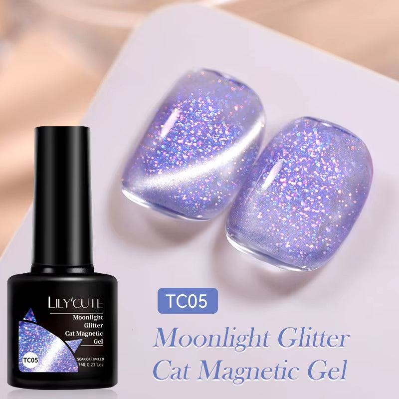 3-in-1 Platinum Rose Gold Cat Magnetic Gel Nail Polish - 7ML Moonlight Glitter UV Varnish for Stunning Semi-Permanent Manicures