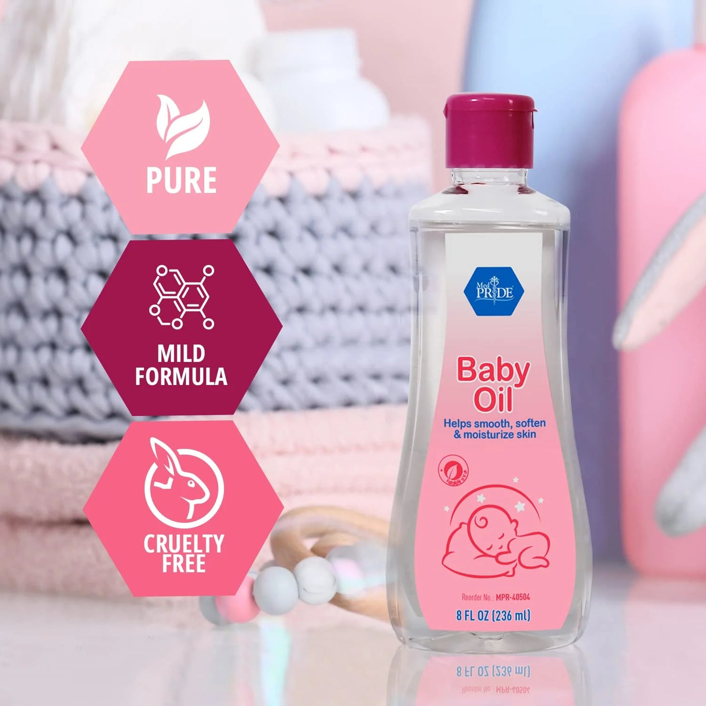 Pure Baby Oil Mineral Oil for Newborn & Baby Massage & Body Oil, 8 Fl Oz