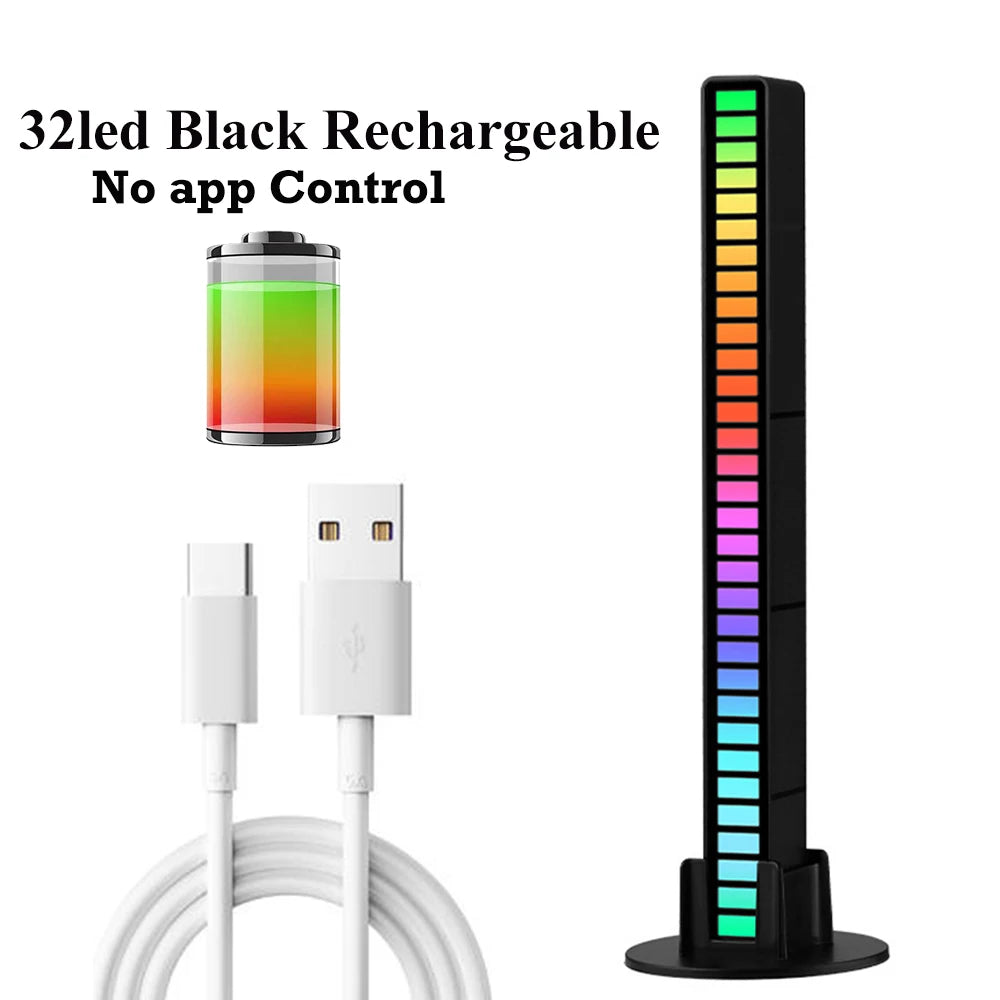 RGB Music Rhythm LED Light Bar - Rechargeable APP-Controlled, Sound-Activated Night Light for Cars & Gaming