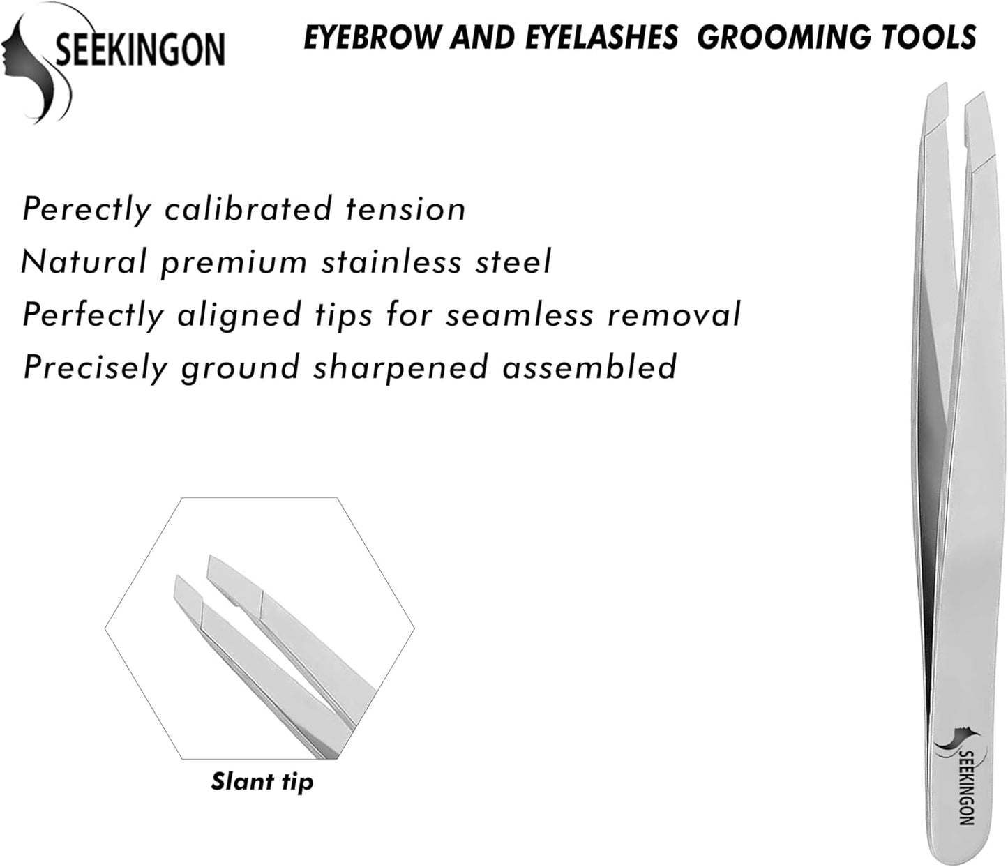Precision Slant Tweezers for Women & Men - Sharp, Non-Slip Grip for Flawless Hair Removal and Ingrown Hair Plucking - Elegant Silver Design
