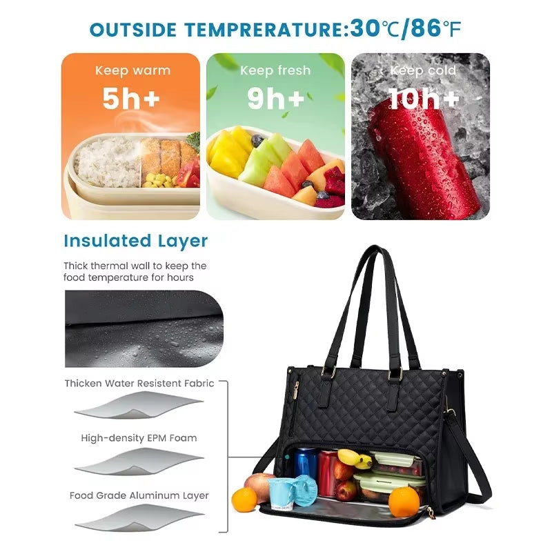 2 in 1 Portable Lunch Tote - Insulated Shoulder Pouch- Makeup Durable Waterproof Outdoor Travel Bag