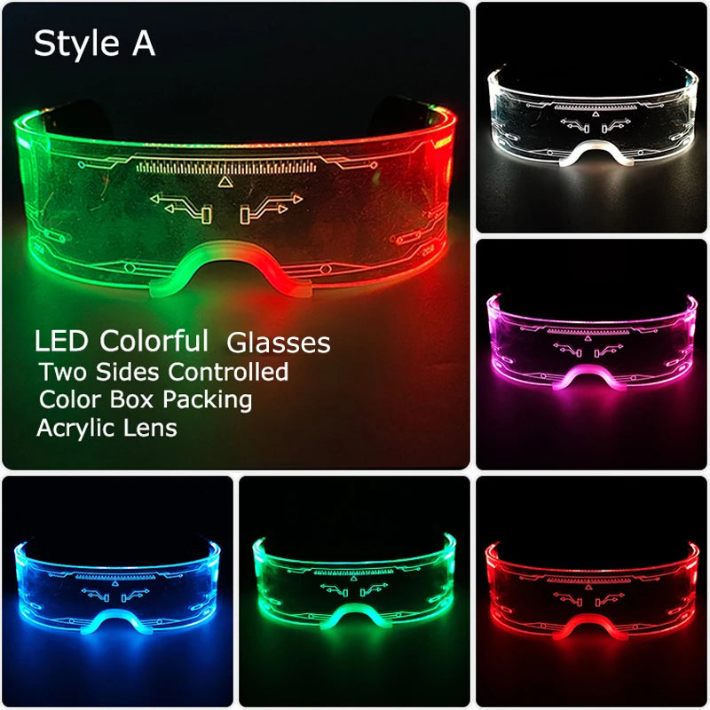 Glow Party Acrylic LED Glasses - Neon Light Up Eyewear for DJ Events, Halloween & Christmas Celebrations