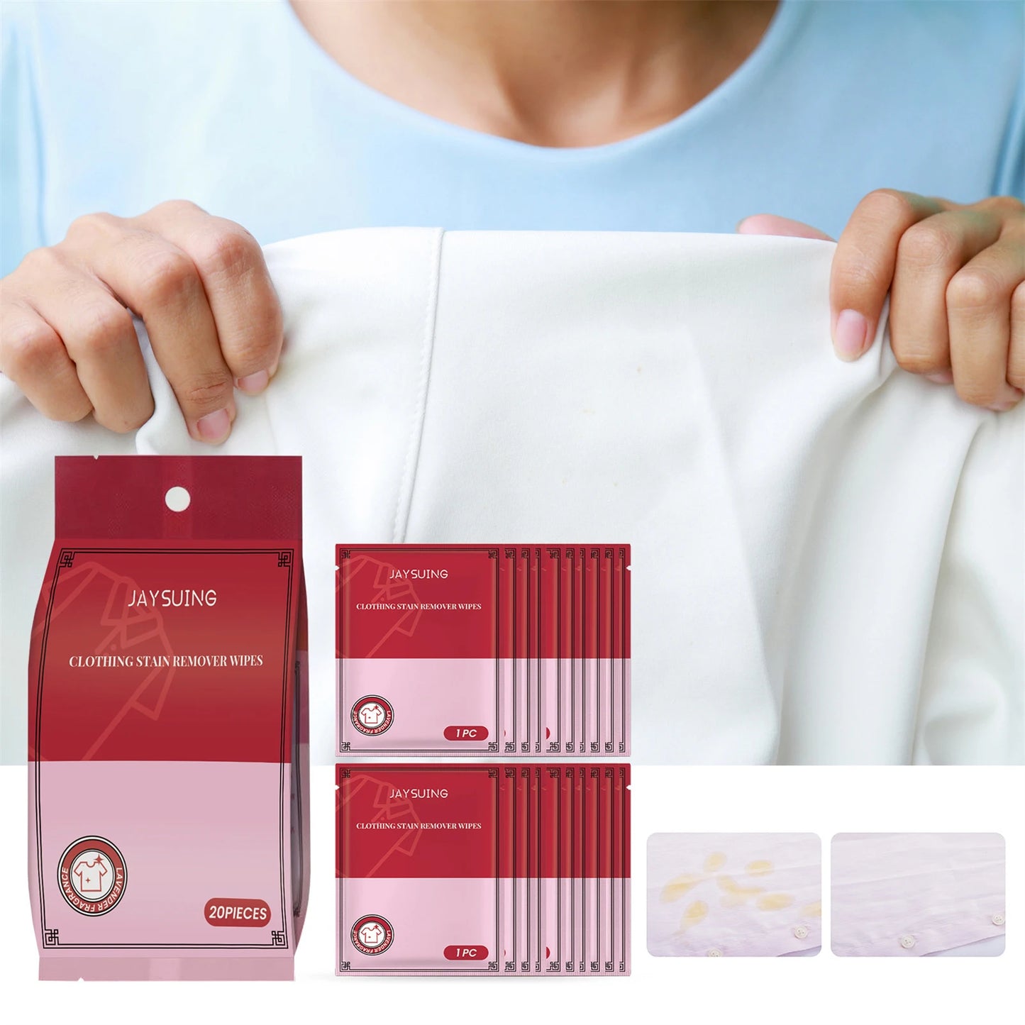 Protect & Clean Your Clothes: 20/40/100/200Pcs Color-Safe Stain Removal Wipes for Jackets, Shirts & Blouses