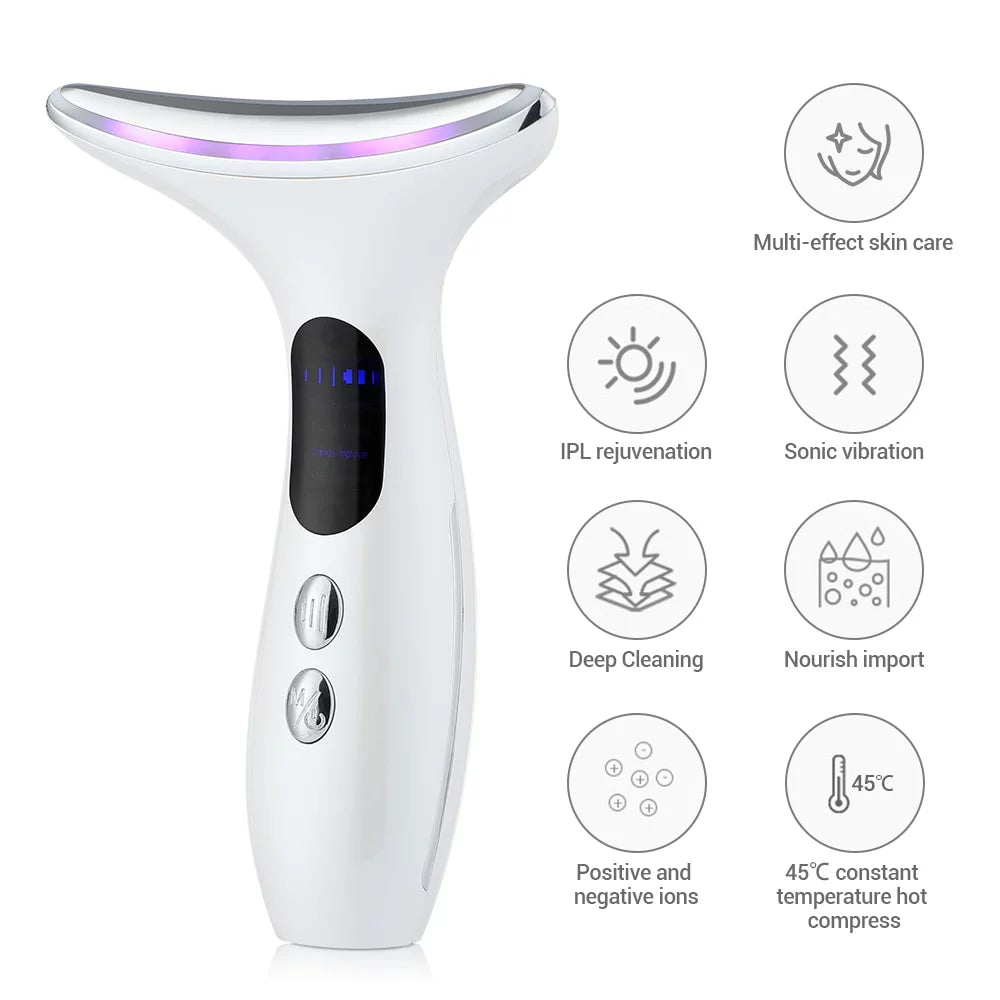 Neck and Face Firming Treatment Tool - Double Chin Reducer with LED Therapy, Thermal and Vibration Technologies for Youthful Skin