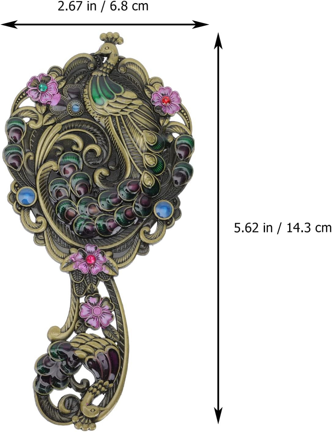 Elegant Vintage Peacock Handle Makeup Mirror Set - Portable Handheld Antique Cosmetic Mirrors for Travel and Personal Use