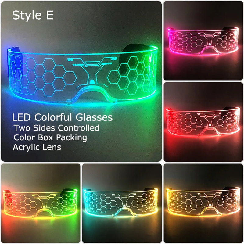 Glow Party Acrylic LED Glasses - Neon Light Up Eyewear for DJ Events, Halloween & Christmas Celebrations