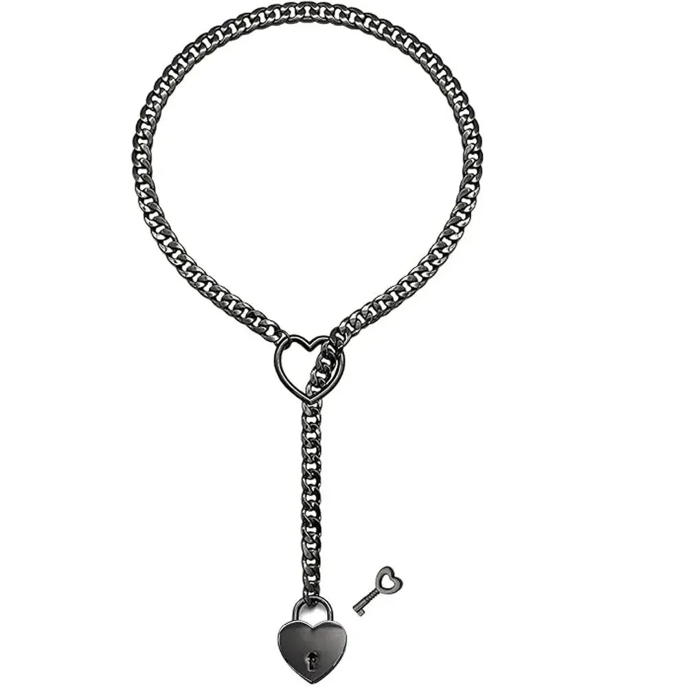 Heart Chain Necklace with Key & Heart Lock Pendant - Adjustable Gold, Silver, or Black Design