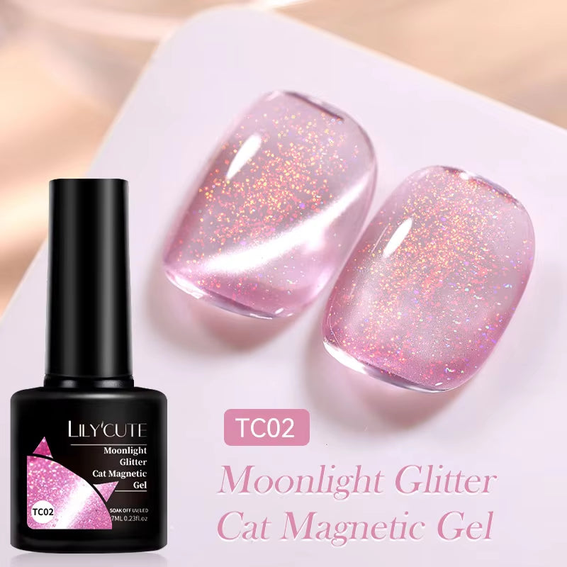 3-in-1 Platinum Rose Gold Cat Magnetic Gel Nail Polish - 7ML Moonlight Glitter UV Varnish for Stunning Semi-Permanent Manicures