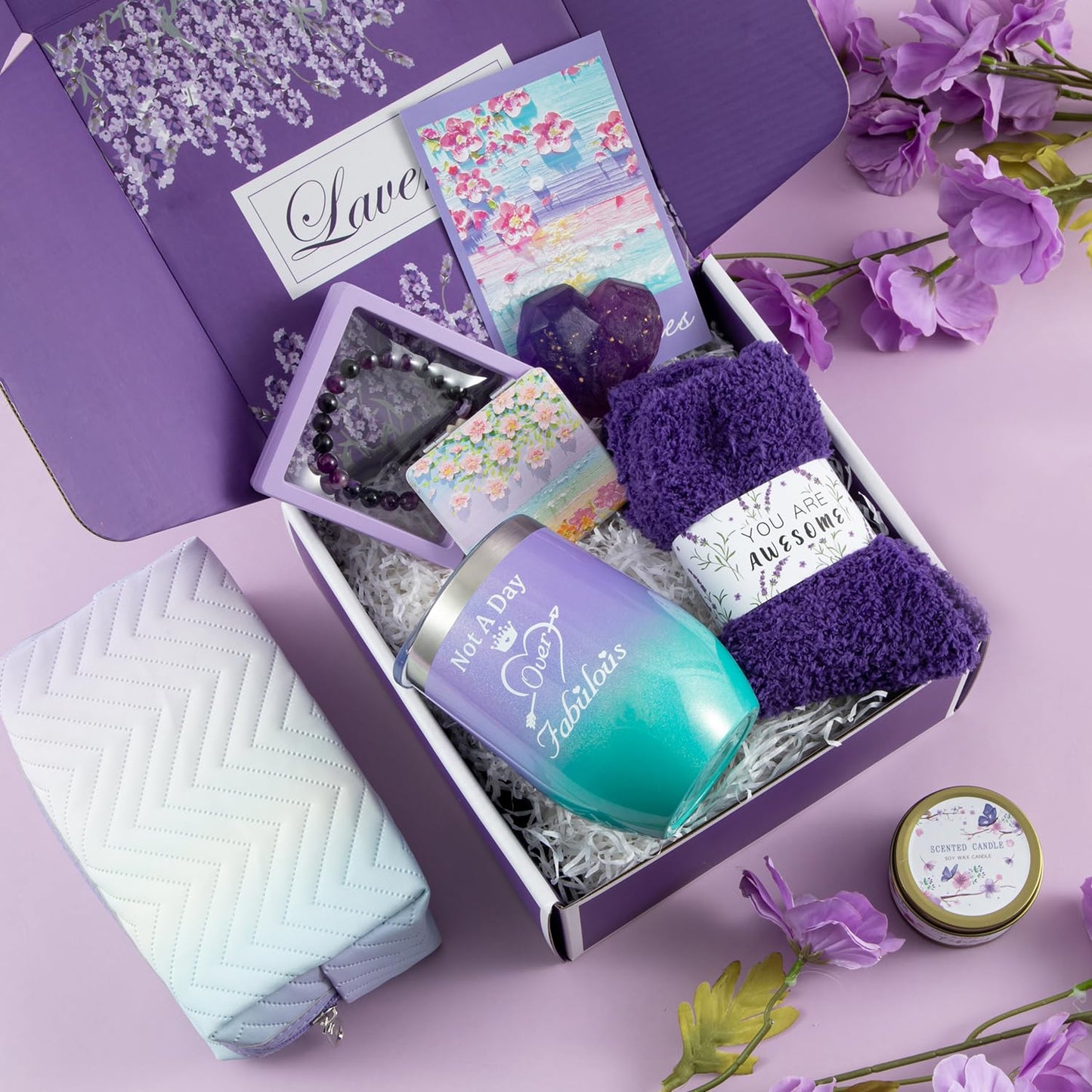 Ultimate Self-Care Gift Set - Relaxing Purple Care Package for Women, Moms, Sisters & Best Friends
