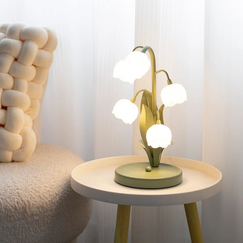 Charming Vintage Floral Table Lamp - 5 Lily Designs in 3 Color Patterns with G4 LED Bulbs for Cozy Bedrooms and Living Rooms