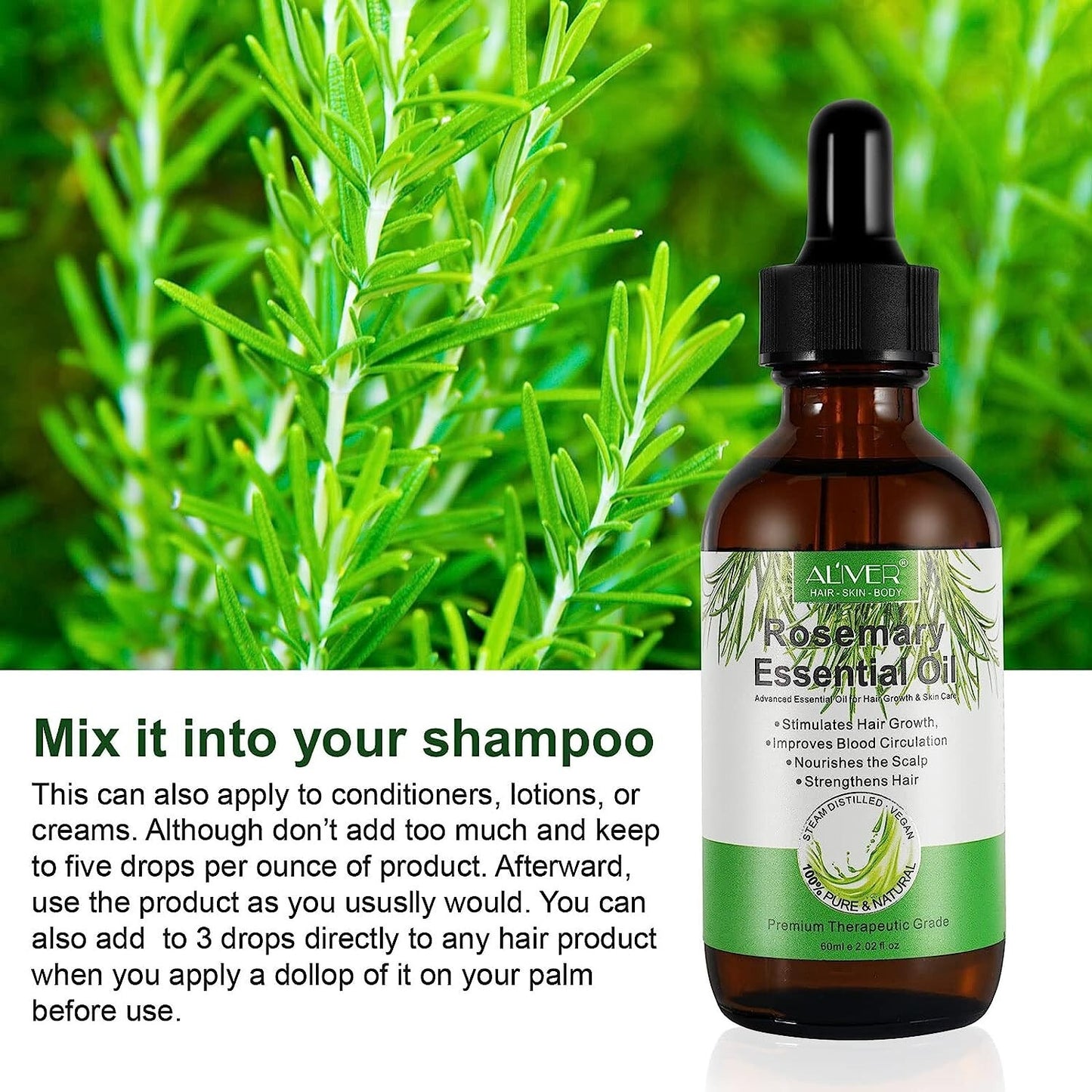 Rosemary Essential Oil for Hair Growth, Pure and Natural, Perfect for Aromathera