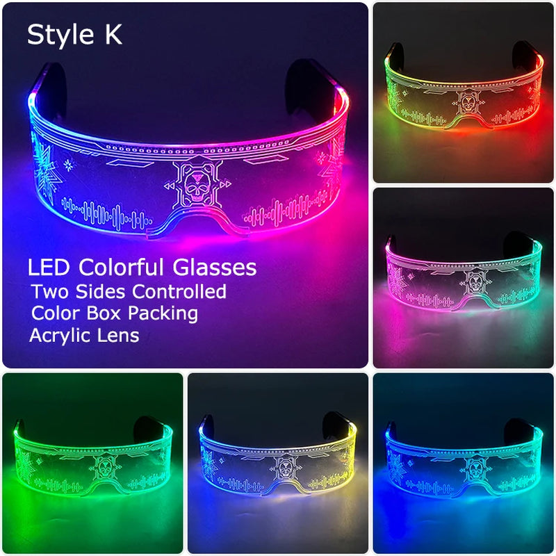 Glow Party Acrylic LED Glasses - Neon Light Up Eyewear for DJ Events, Halloween & Christmas Celebrations