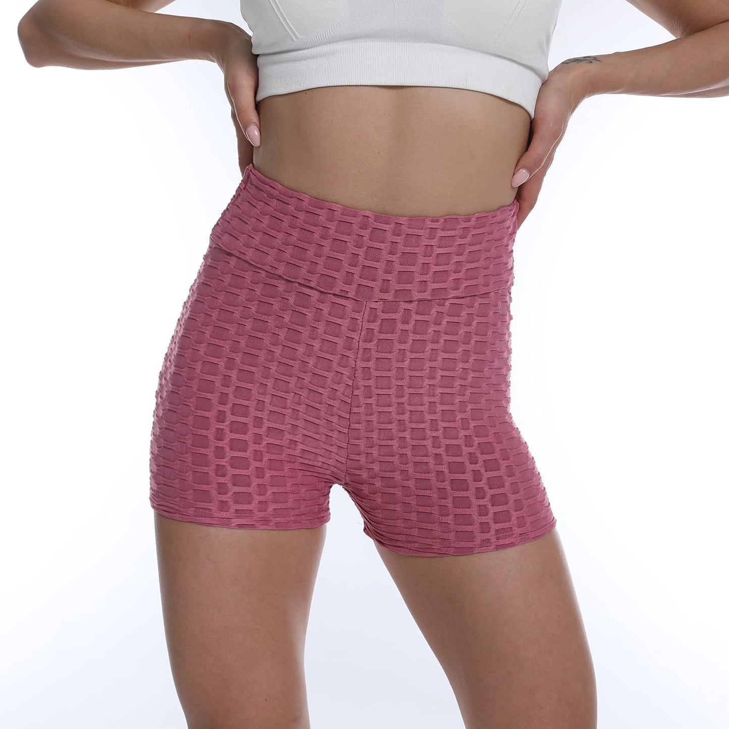 Women Workout Shorts Brazilian Textured Booty Leggings Shorts Anti-Cellulite Scrunch Butt Lift
