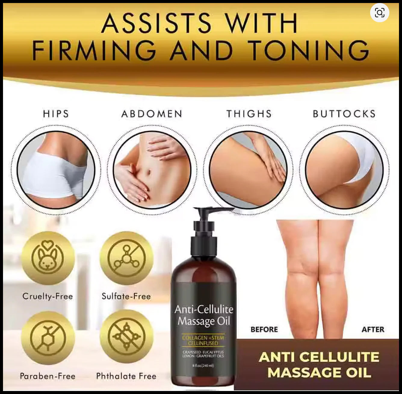 Revitalize Your Skin: Firming Anti-Cellulite Body Oil with Collagen – 8 Fl Oz