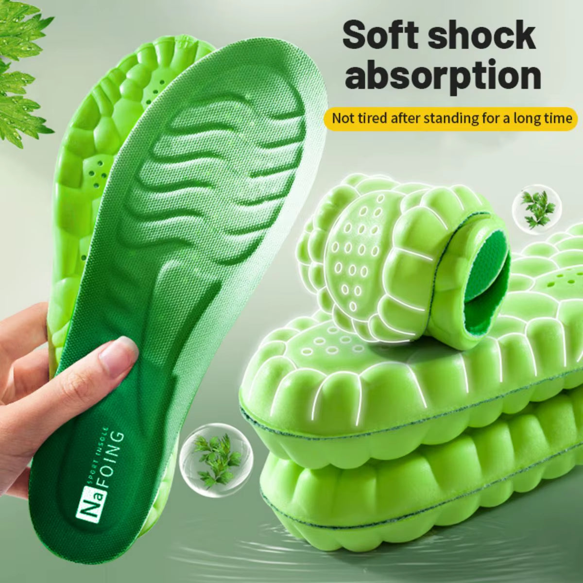 1Pair Sport Insoles PU High Stretch Shock Resistant Antibacterial Anti-Odorant Breathable Insoles Comfortable for Shoes Cushion