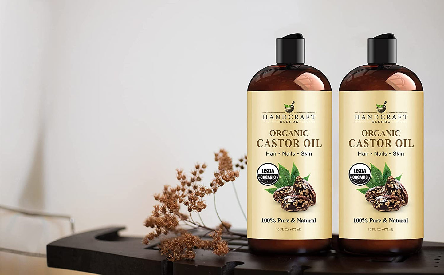 Organic Castor Oil - 16 Fl Oz - 100% Pure and Natural - Premium Grade Carrier Oil for Hair Growth, Eyelashes and Eyebrows - Hair and Body - Expeller-Pressed& Hexane-Free