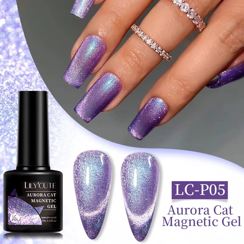 3-in-1 Platinum Rose Gold Cat Magnetic Gel Nail Polish - 7ML Moonlight Glitter UV Varnish for Stunning Semi-Permanent Manicures