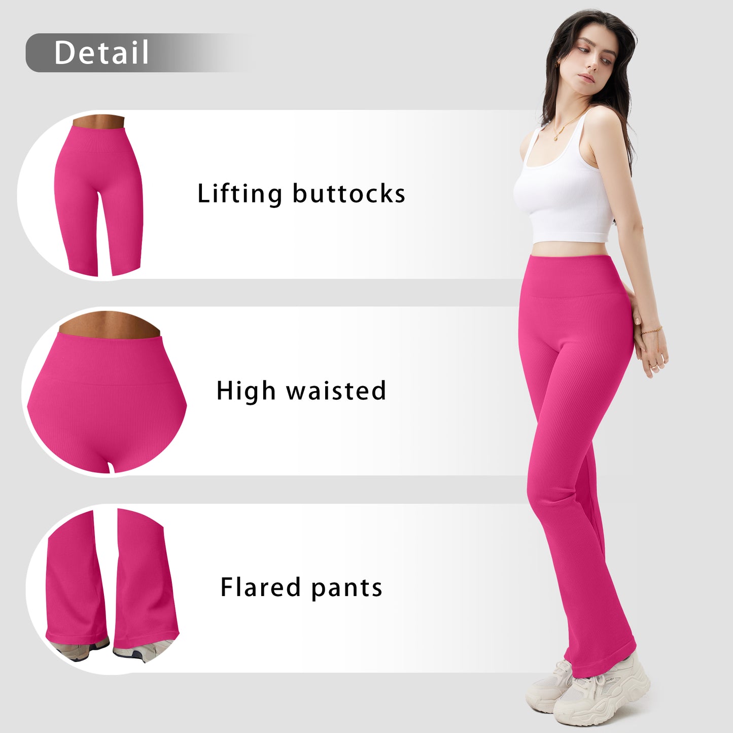 Women's Yoga Pants Ribbed Seamless Sports High-Waisted Flare Pants