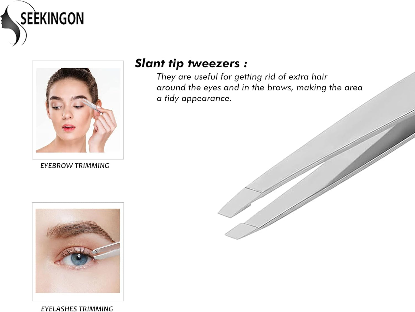 Precision Slant Tweezers for Women & Men - Sharp, Non-Slip Grip for Flawless Hair Removal and Ingrown Hair Plucking - Elegant Silver Design