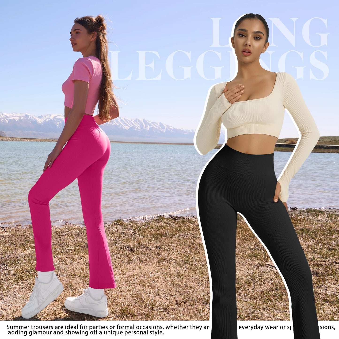 Women's Yoga Pants Ribbed Seamless Sports High-Waisted Flare Pants