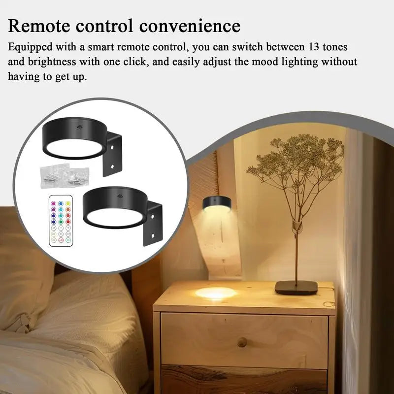 2Pcs LED Wall Sconces Lights 13-Color RGB Dimmable Painting Art Display Lights Magnetic Spotlight Battery Operated Picture Lamp