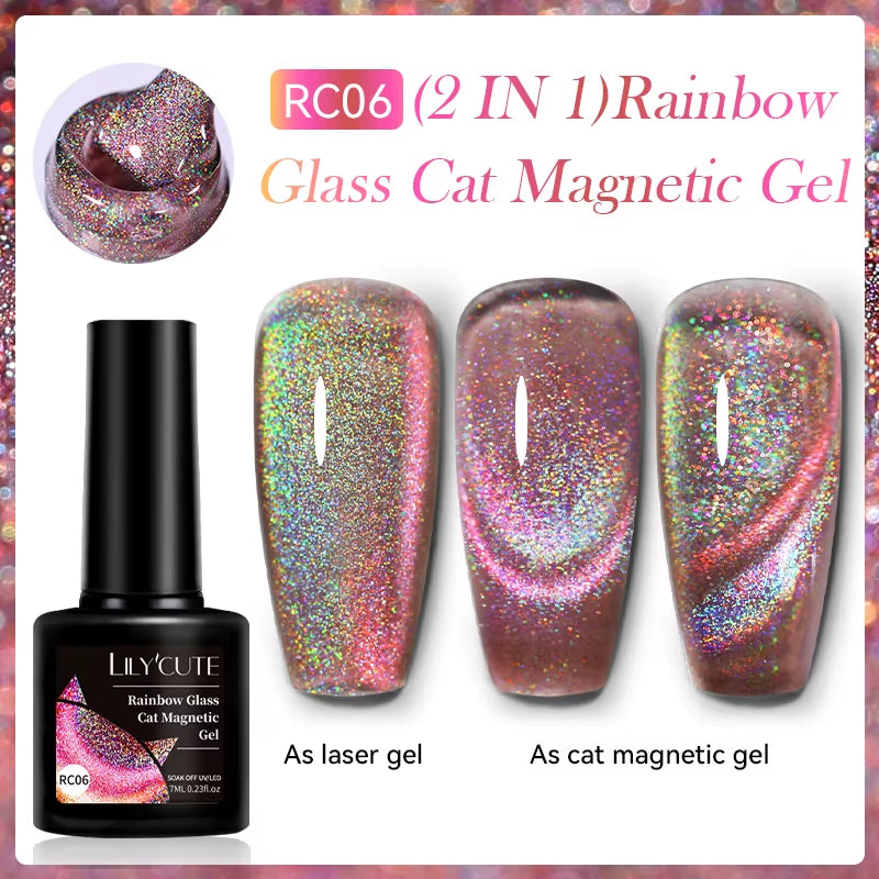 3-in-1 Platinum Rose Gold Cat Magnetic Gel Nail Polish - 7ML Moonlight Glitter UV Varnish for Stunning Semi-Permanent Manicures