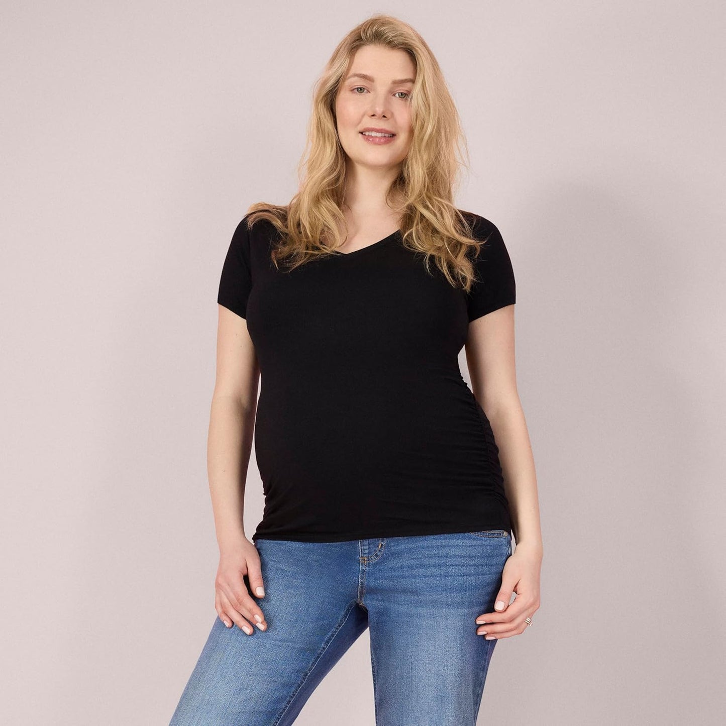 Women'S Short Sleeve Side Ruched V-Neck Pregnancy T-Shirt