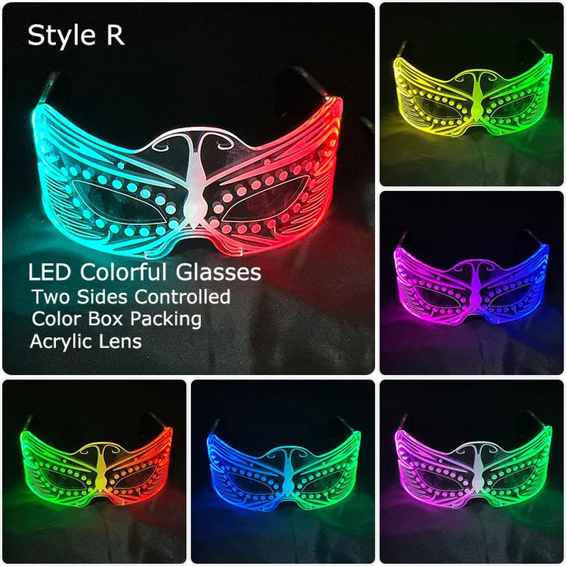 Glow Party Acrylic LED Glasses - Neon Light Up Eyewear for DJ Events, Halloween & Christmas Celebrations