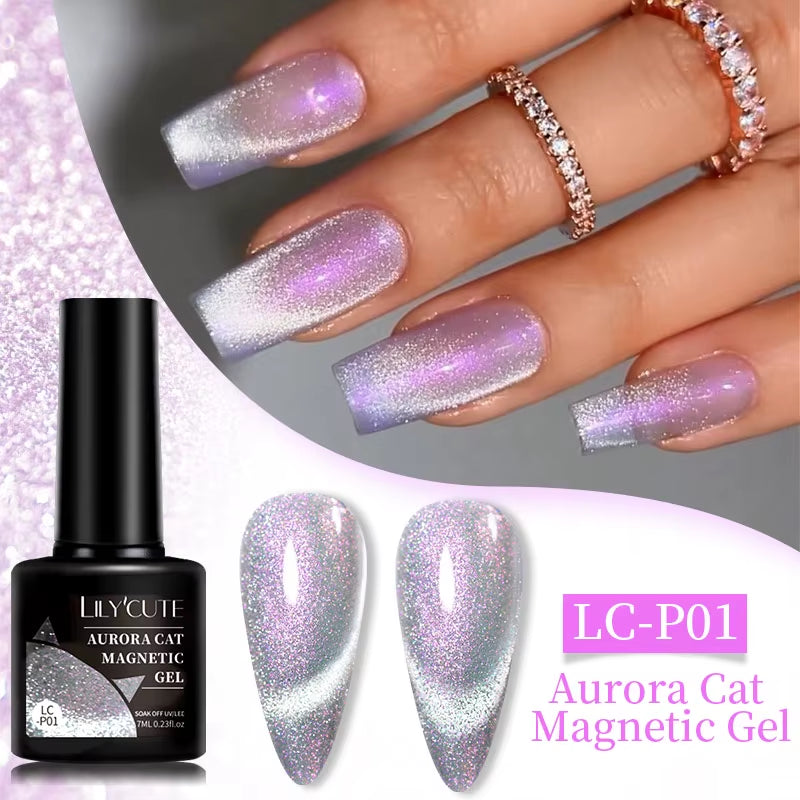 3-in-1 Platinum Rose Gold Cat Magnetic Gel Nail Polish - 7ML Moonlight Glitter UV Varnish for Stunning Semi-Permanent Manicures