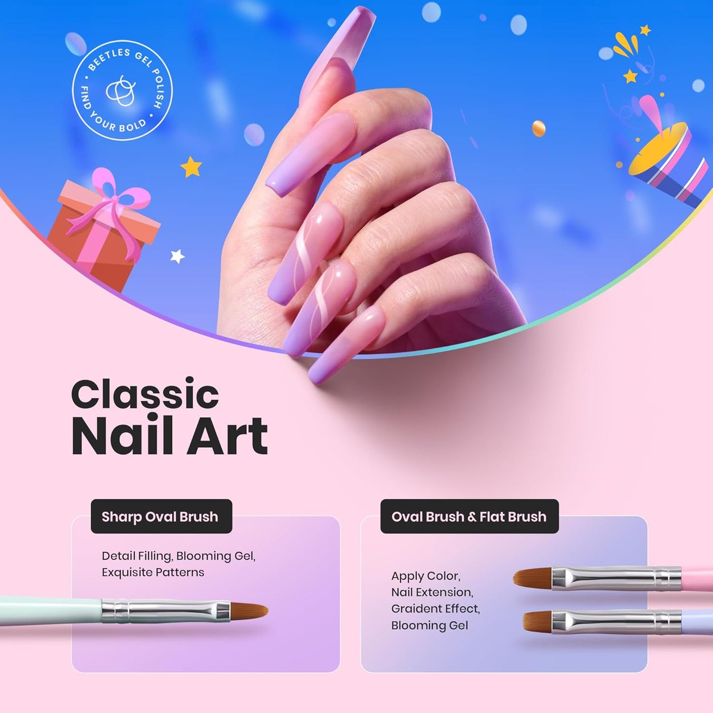 Nail Art Brushes, 6 Pcs Fingernail Art Design Pens, Wood Alloy Handle, Dotting Pen Clean up Liner French Nail Brush Set, DIY Manicure Tools Gift for Women