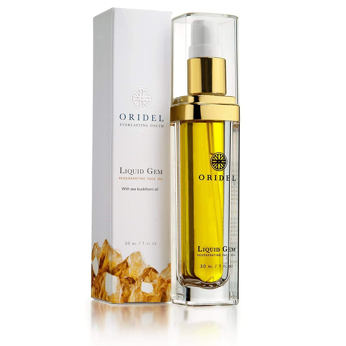 Liquid Gem Regenerating Face Oil - 100% Natural Organic Facial Moisturizer with Citrine, Argan, and Sea Buckthorn for Youthful Radiance - 1 oz