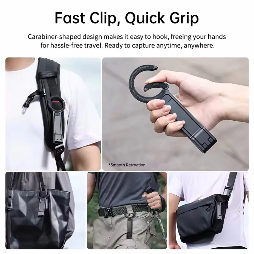 Portable Magnetic Tripod Carabiner Mount for iPhone 16/15/14/13 - Dual-Sided Desk Holder