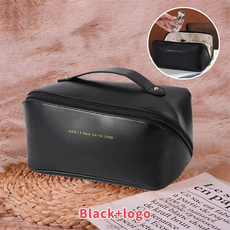 Large Leather Travel Cosmetic Bag