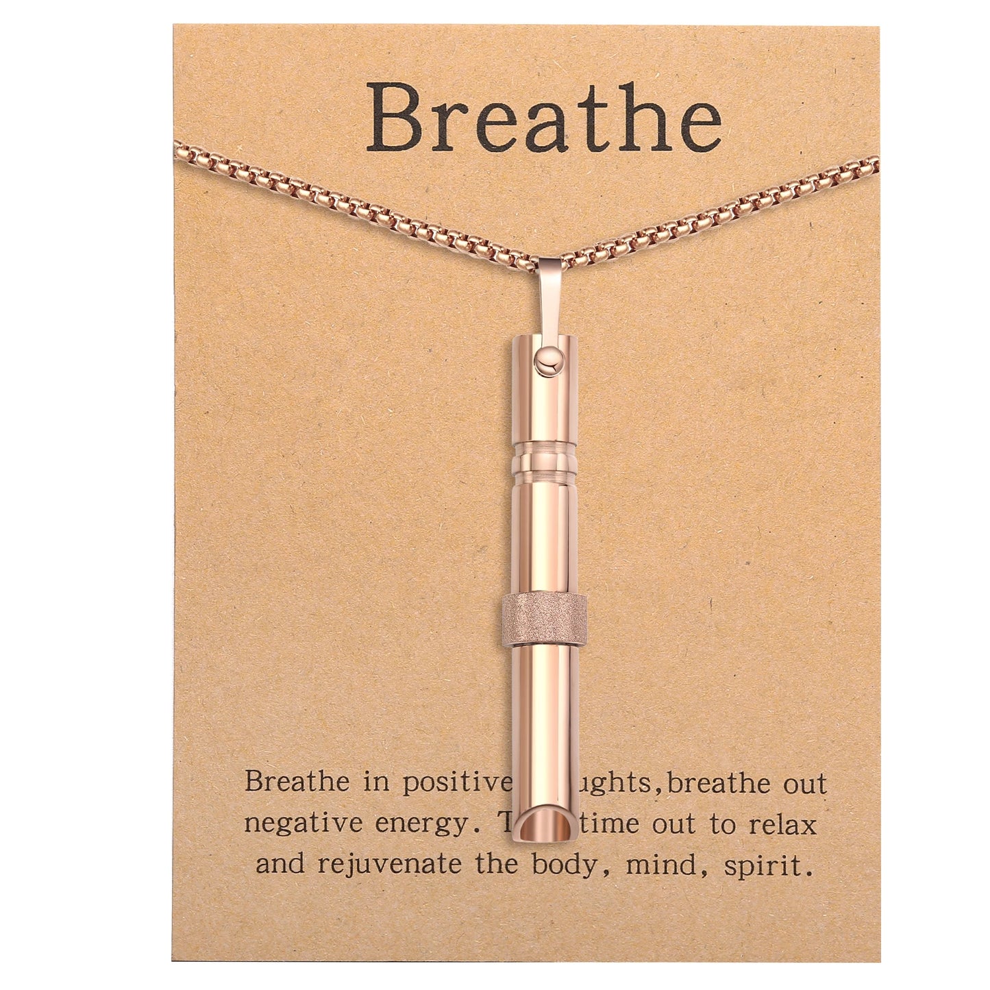 Mindfulness Breathing Necklace Stress Relief Pendant Stainless Steel Anxiety Breathe Necklace for Women Men