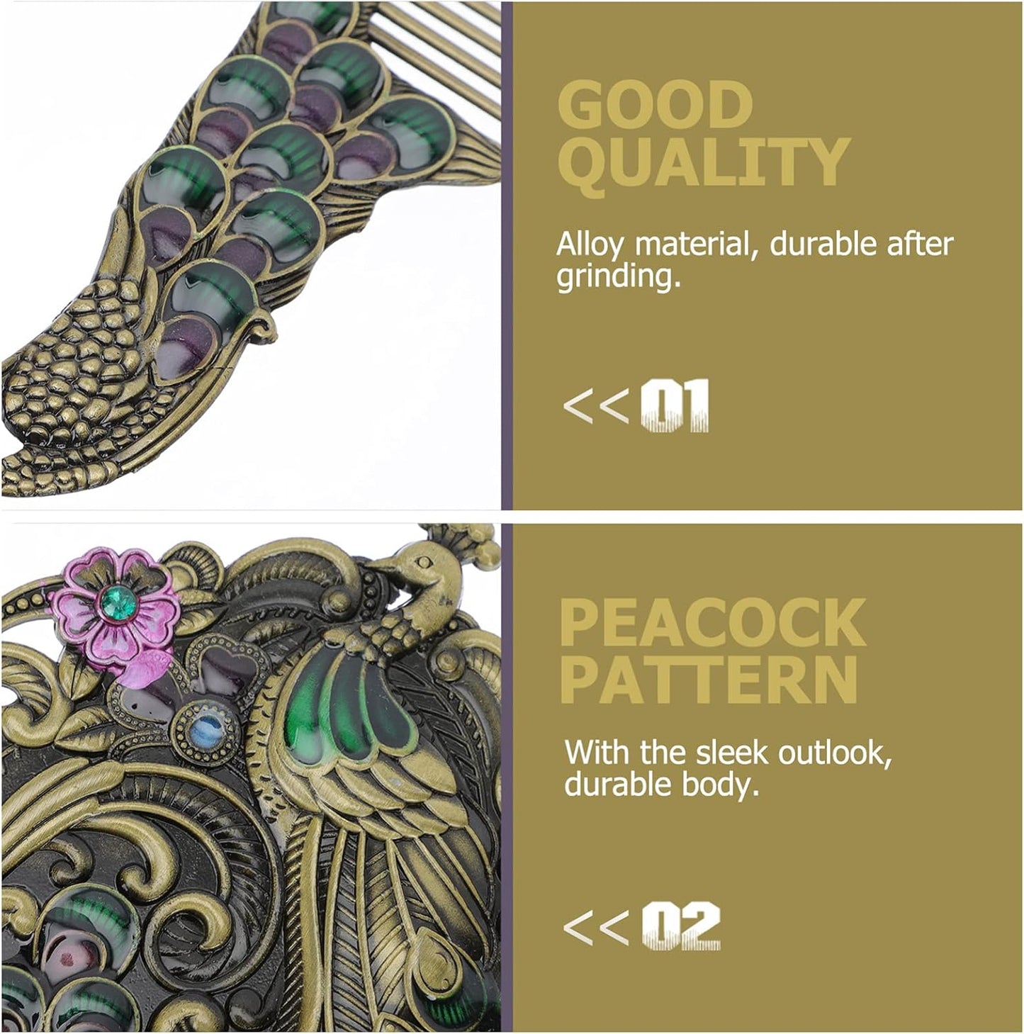 Elegant Vintage Peacock Handle Makeup Mirror Set - Portable Handheld Antique Cosmetic Mirrors for Travel and Personal Use