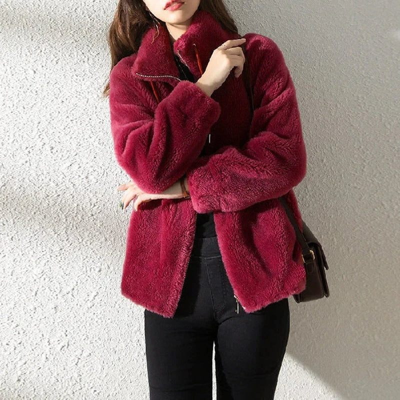 Cozy Double-Faced Fleece Jacket for Couples - Chic Padded Stand-Collar Winter Coat in Trendy Solid Colors
