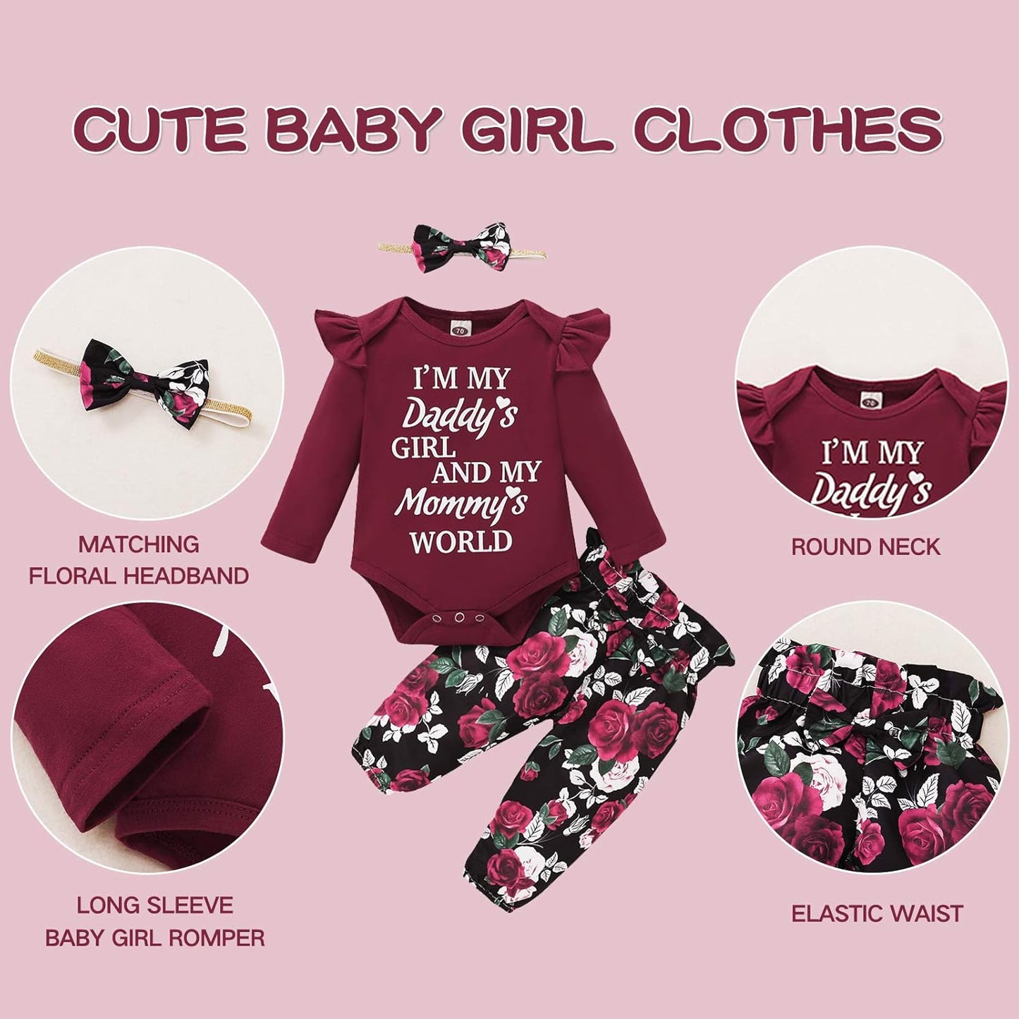 Adorable 3-Piece Floral Ruffle Sleeve Outfit Set for Baby Girls - Perfect Fall/Winter Gift (0-4T)