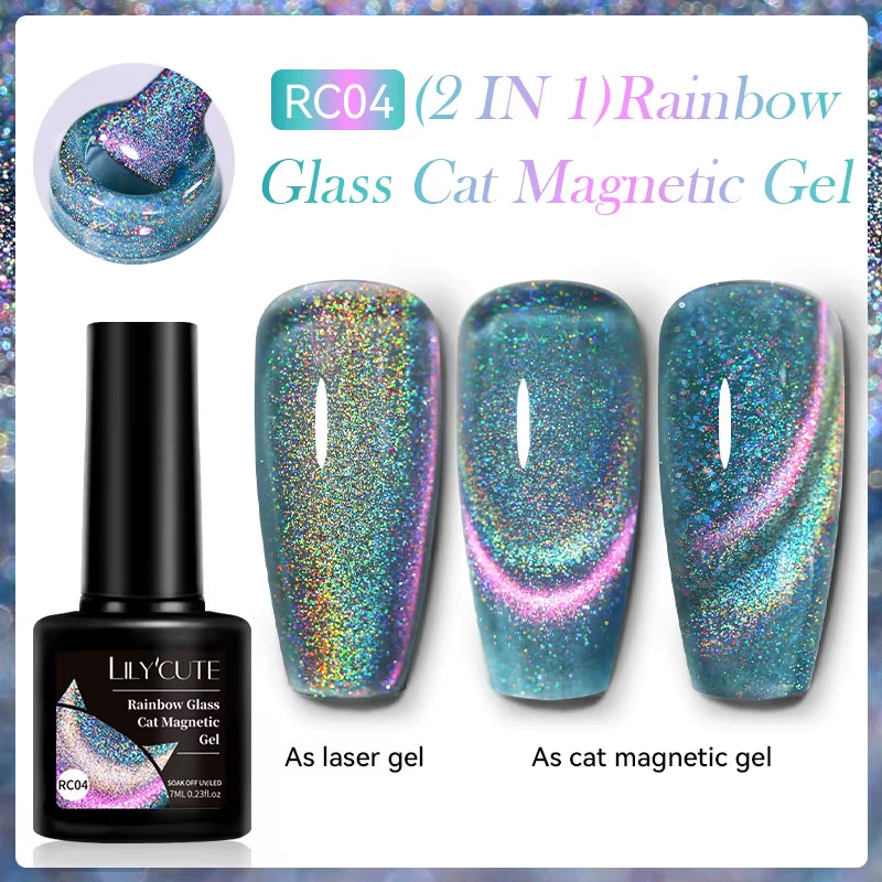 3-in-1 Platinum Rose Gold Cat Magnetic Gel Nail Polish - 7ML Moonlight Glitter UV Varnish for Stunning Semi-Permanent Manicures