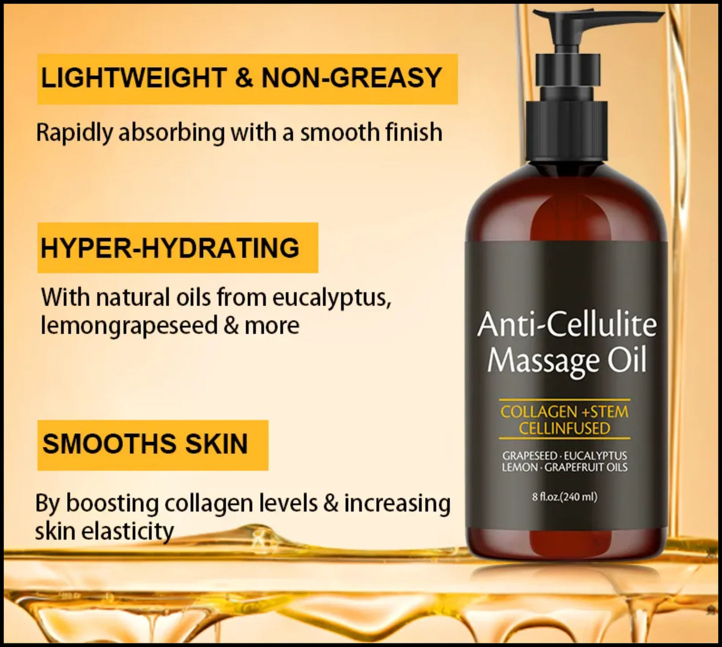 Revitalize Your Skin: Firming Anti-Cellulite Body Oil with Collagen – 8 Fl Oz