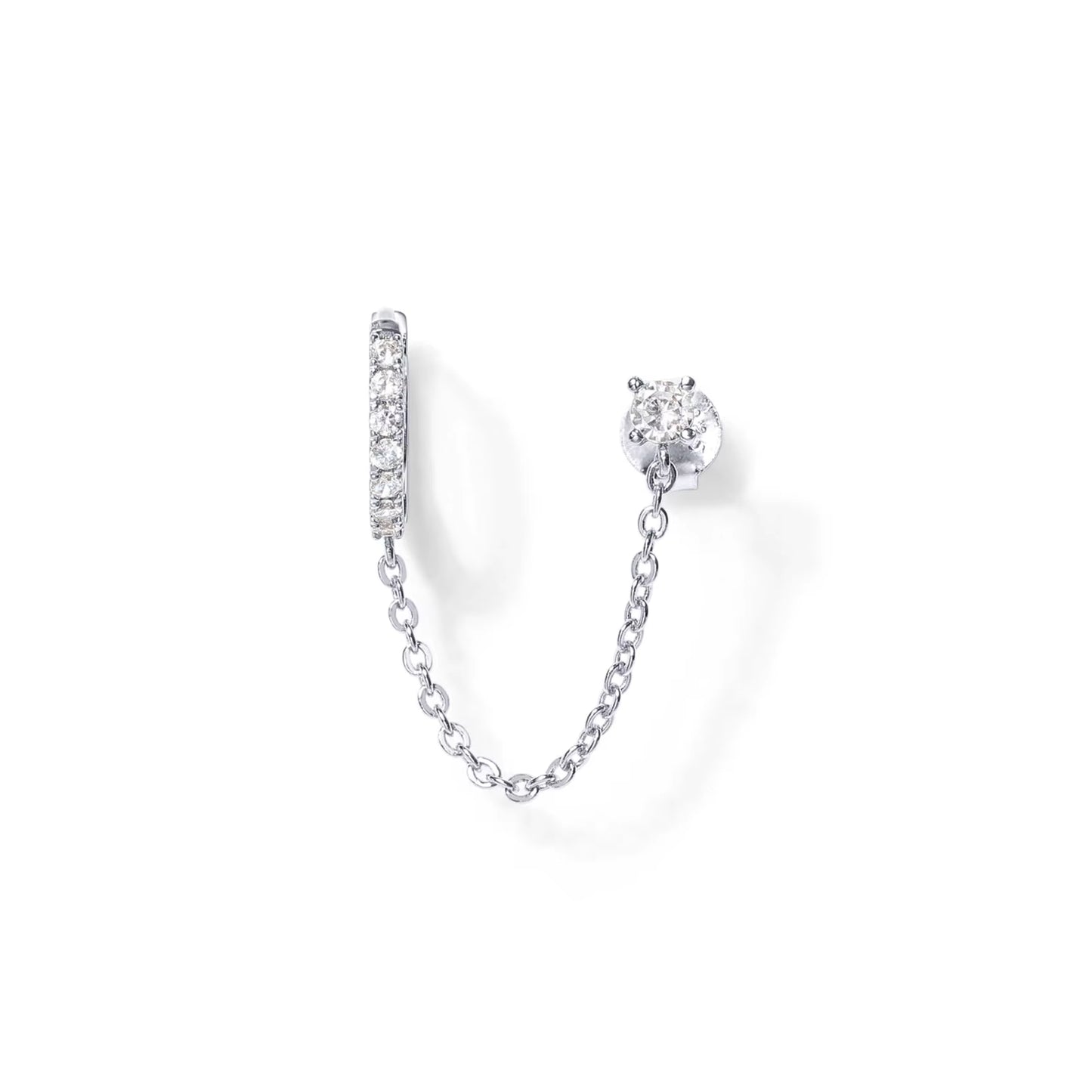 14K Gold Chain Earrings- Double Piercing Dangle Chain- Stud
