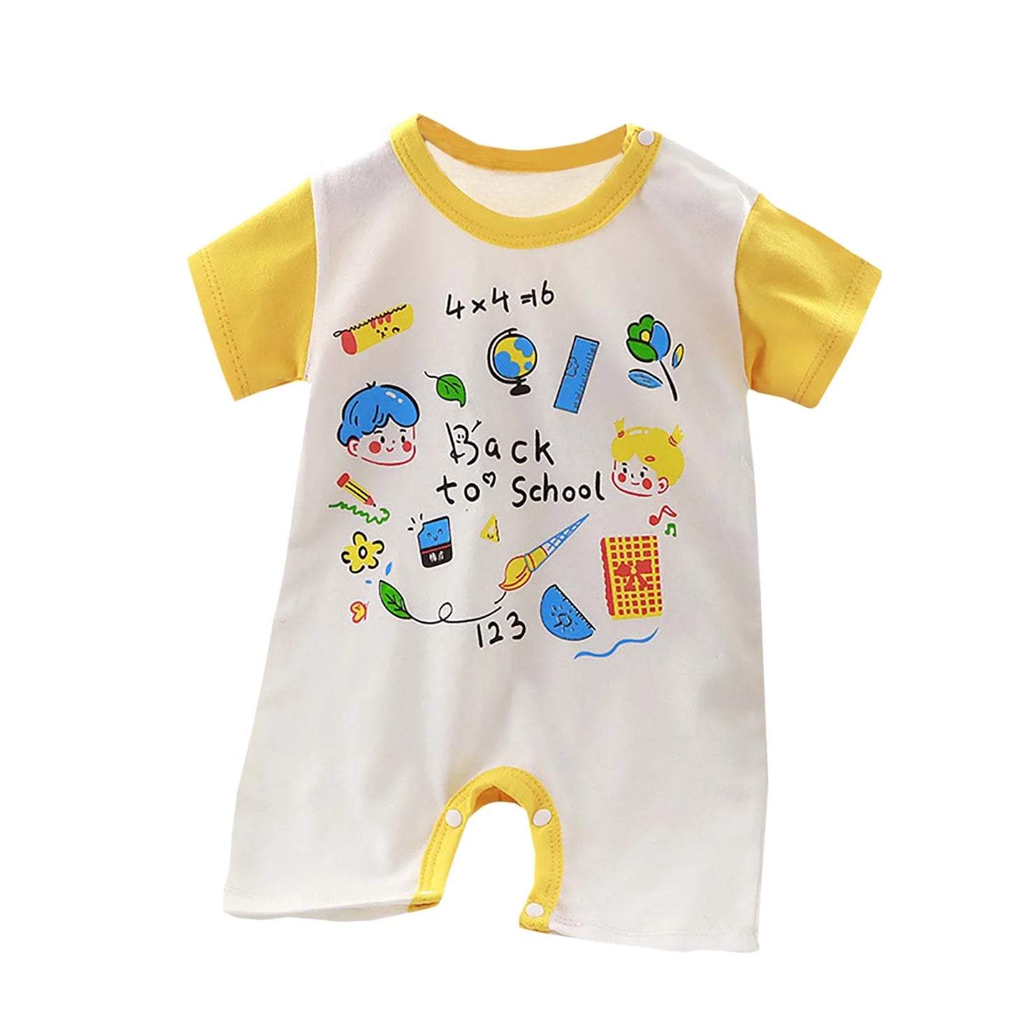 Baby Girl Romper,Cute Crew Neck Short Sleeve Bodysuit on Sale Yellow 1-2T