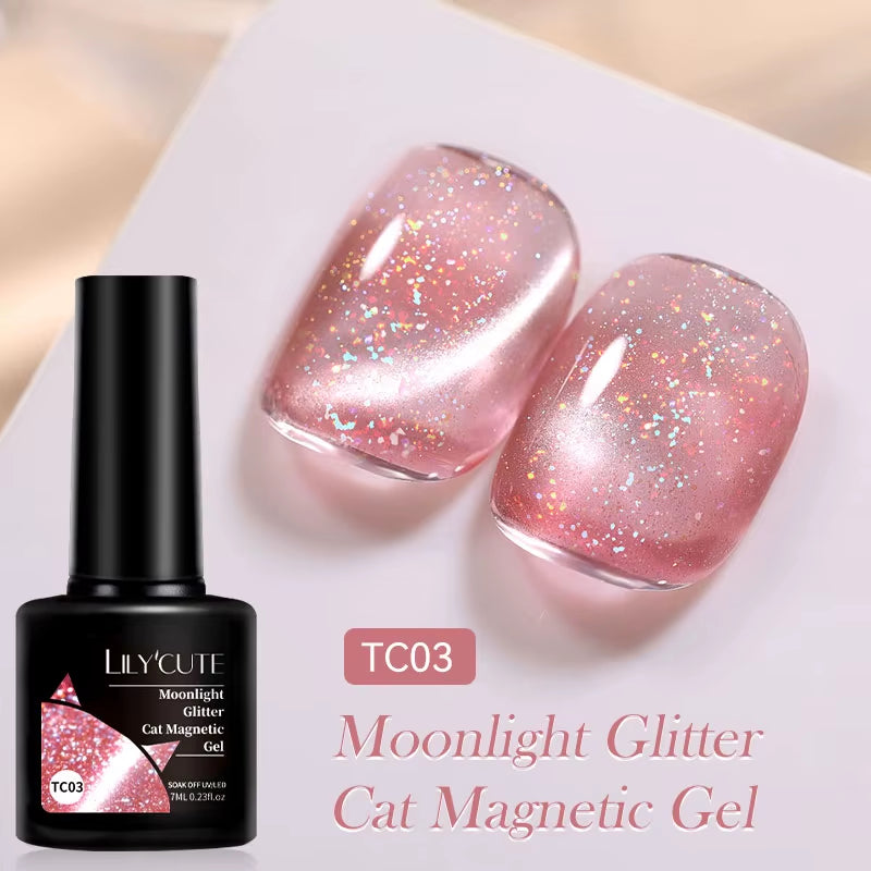 3-in-1 Platinum Rose Gold Cat Magnetic Gel Nail Polish - 7ML Moonlight Glitter UV Varnish for Stunning Semi-Permanent Manicures