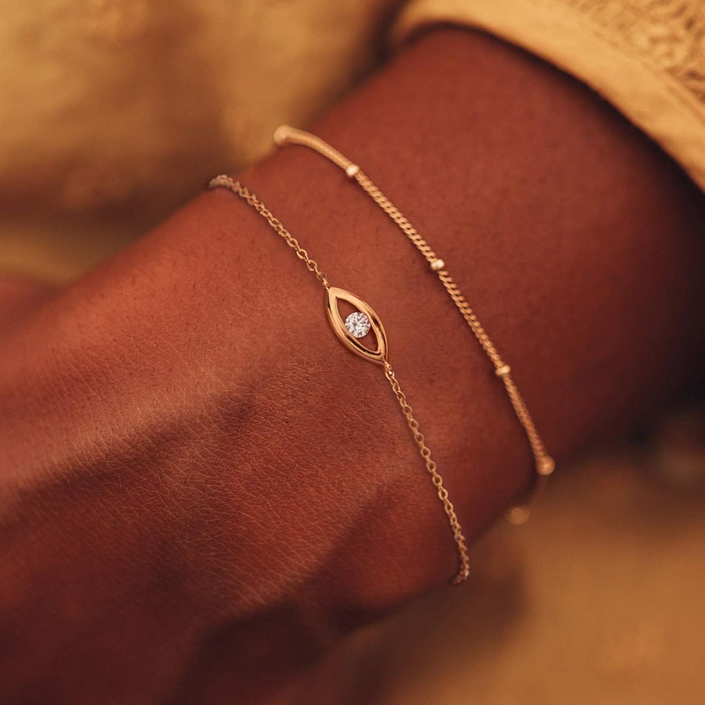 Evil Eye 14K Gold Adjustable Bracelet - Chic & Meaningful Statement Jewelry