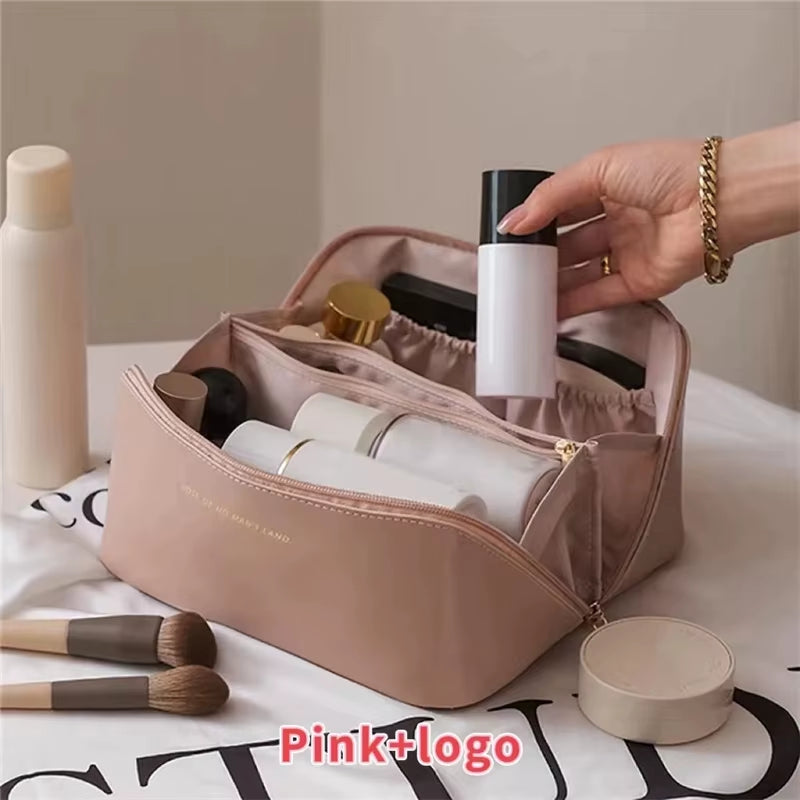 Large Leather Travel Cosmetic Bag